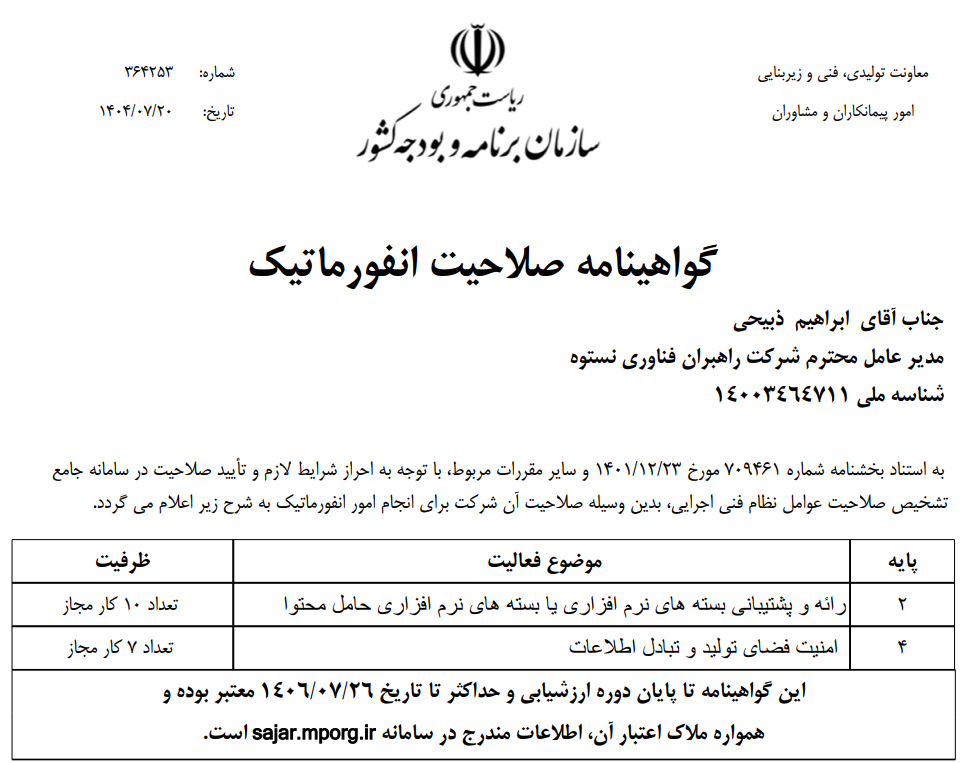 گواهی صلاحیت انفورماتیک (رتبه بندی)